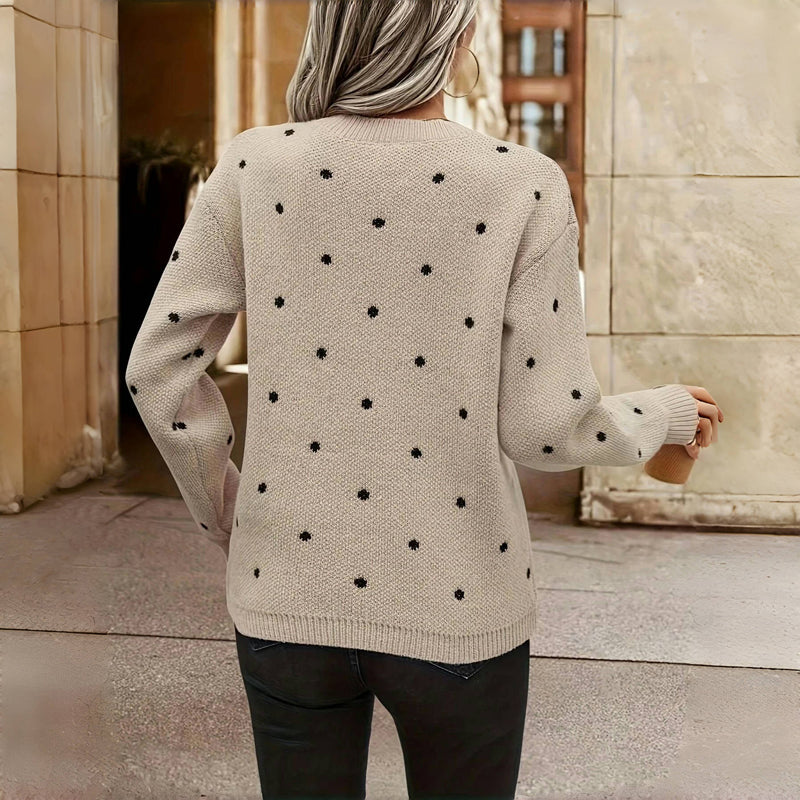 Suéter Feminino de Tricô com Estampa Poá Elegante