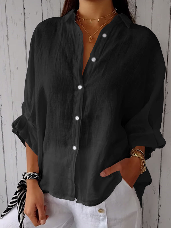 Camisa Casual Feminina de Algodão e Linho