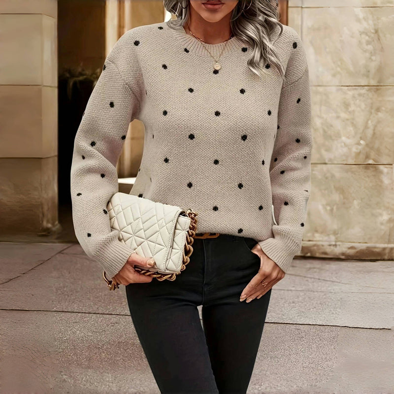 Suéter Feminino de Tricô com Estampa Poá Elegante