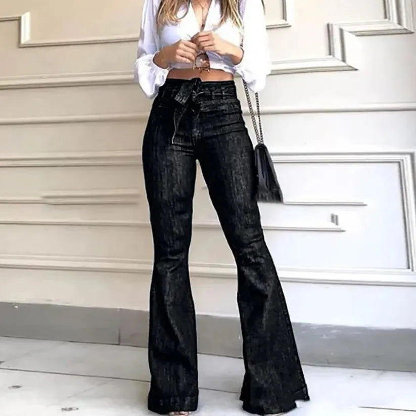 Calça Jeans Flare Cintura Alta com Stretch ChicSoul