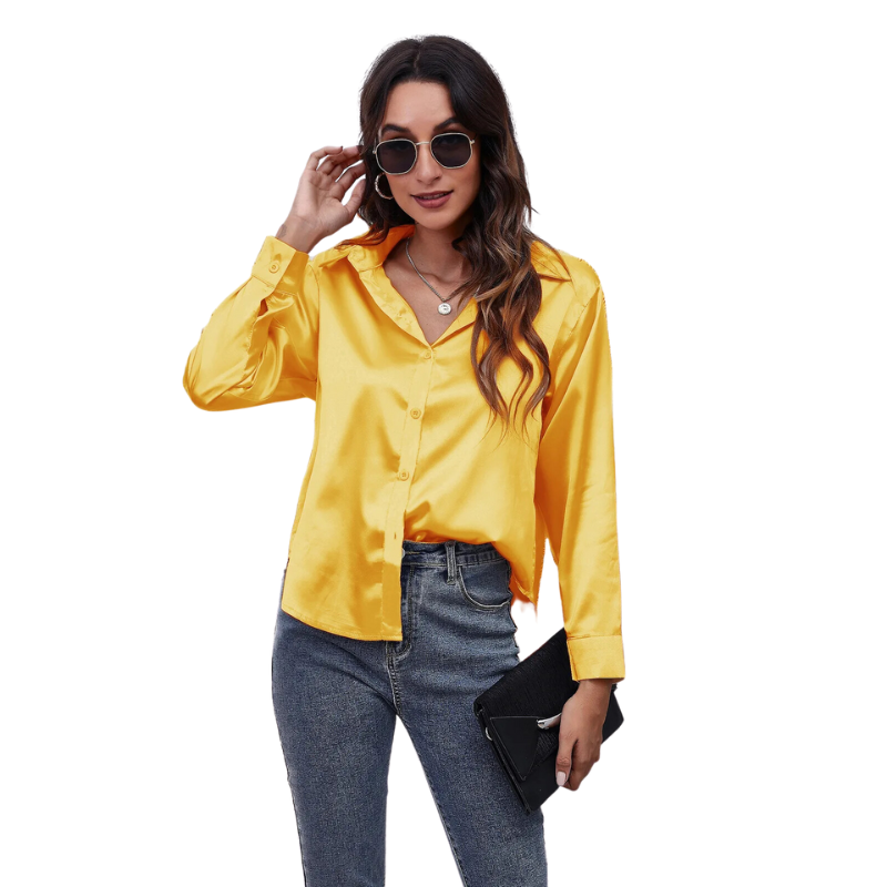 Camisa Social Feminina de Seda Amarela ChicSoul
