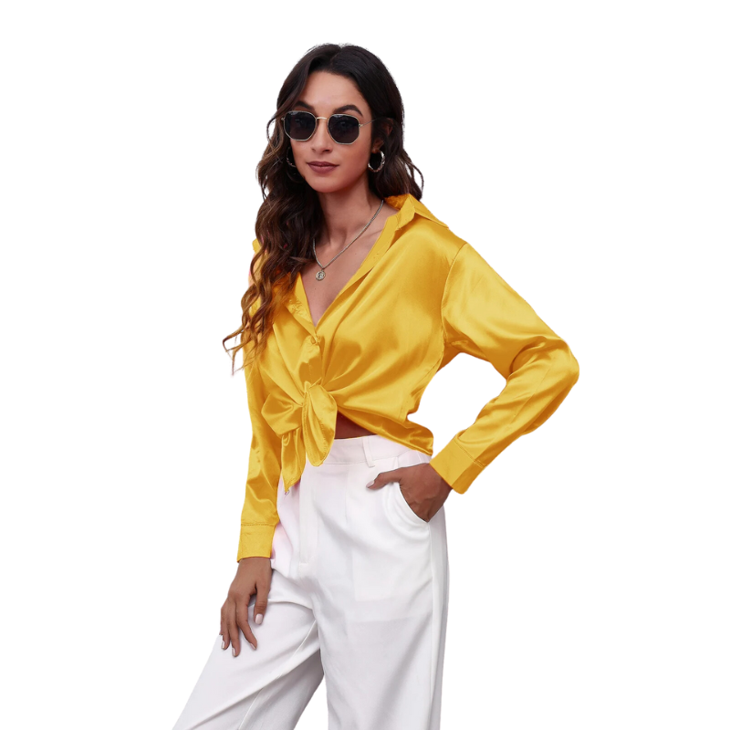Camisa Social Feminina de Seda Amarela ChicSoul