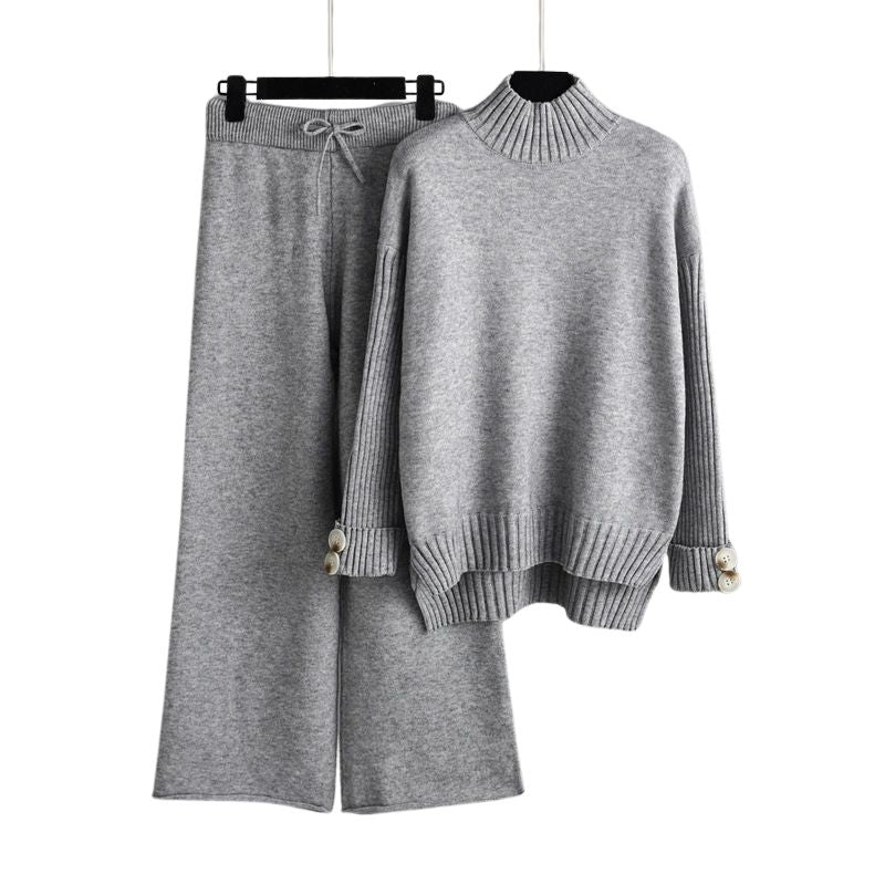 Conjunto Suéter Manga Longa e Calça Cintura de Elástico Cinza ChicSoul