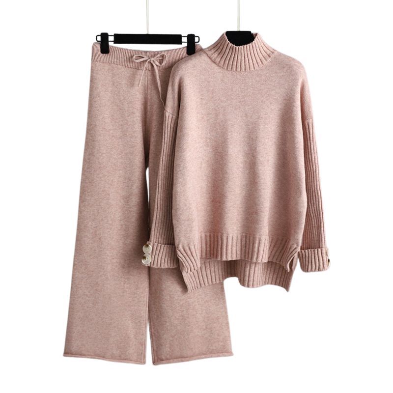 Conjunto Suéter Manga Longa e Calça Cintura de Elástico Rosê ChicSoul
