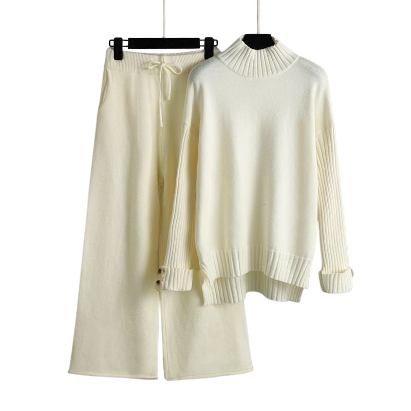 Conjunto Suéter Manga Longa e Calça Cintura de Elástico Offwhite ChicSoul