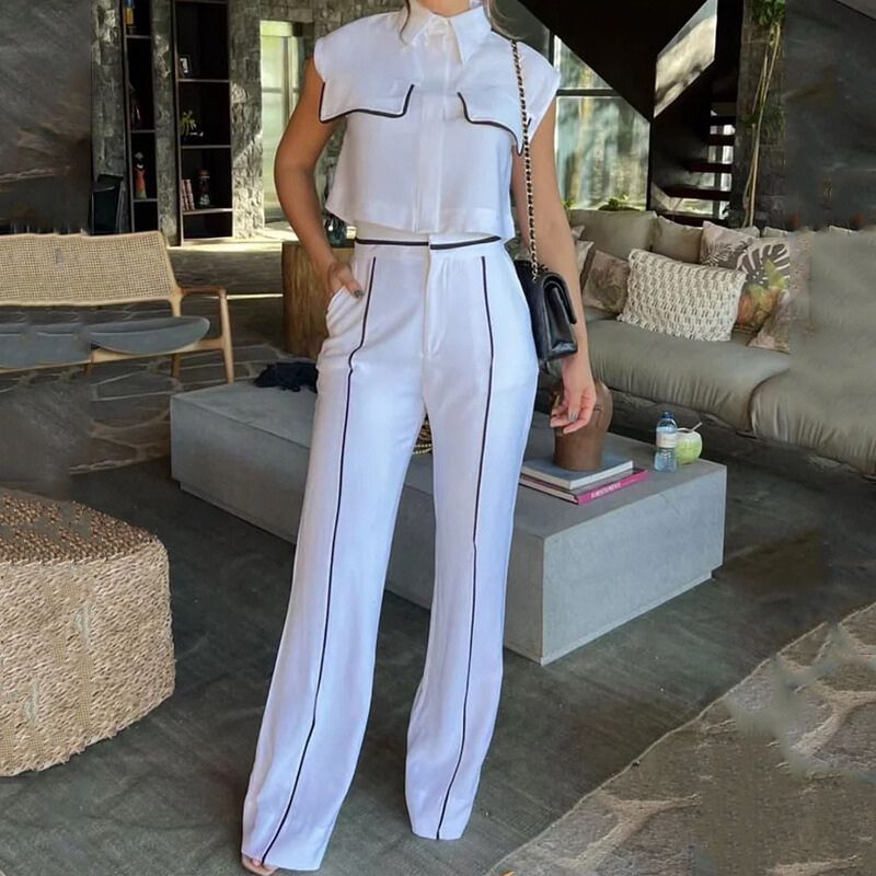 Conjunto Feminino Polo Sem Manga e Calça Cintura Média