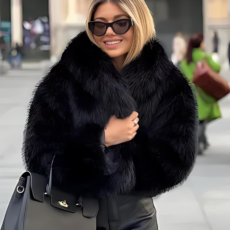 Jaqueta feminina de pele sintética oversized - ChicSoul