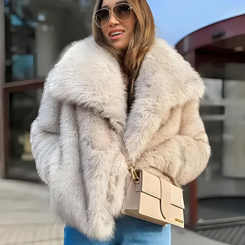 Jaqueta feminina de pele sintética oversized - ChicSoul