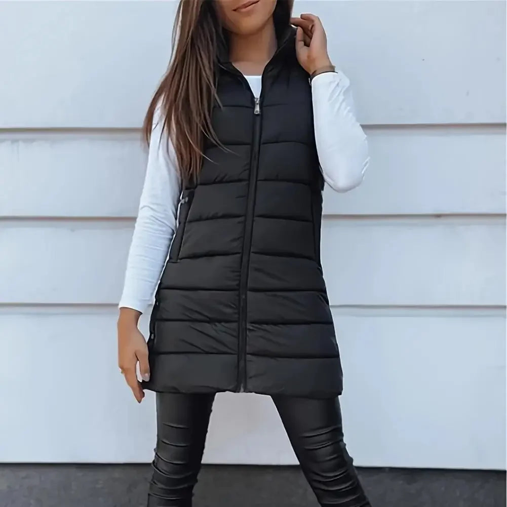 Colete Longo Feminino Puffer Matelassado com Capuz