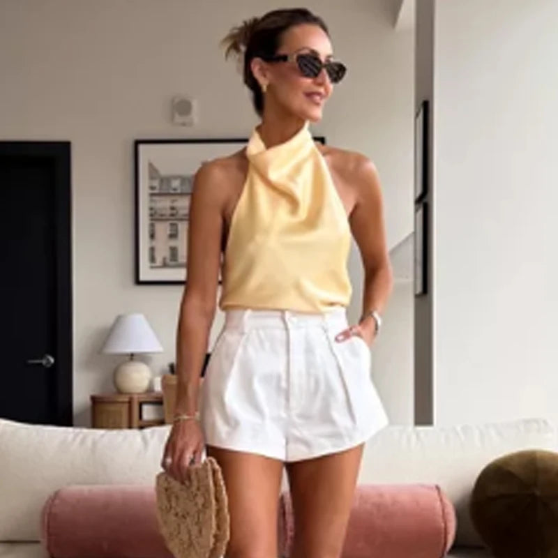 Blusa Frente Única Feminina com Gola Drapeada – Elegância e Frescor para o Verão