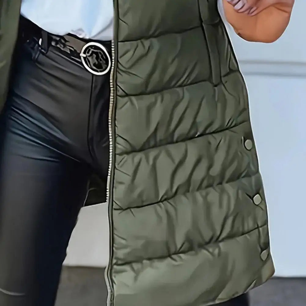 Colete Longo Feminino Puffer Matelassado com Capuz