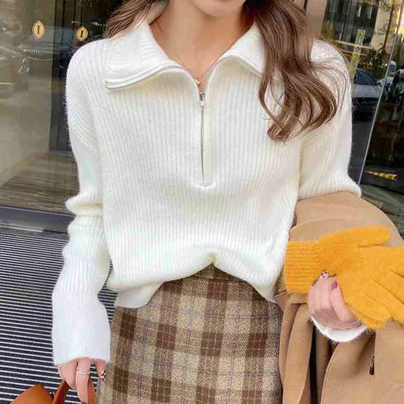 Blusa Tricot Feminina com Zíper Gola Alta