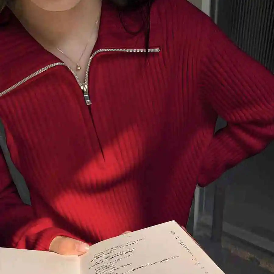 Blusa Tricot Feminina com Zíper Gola Alta