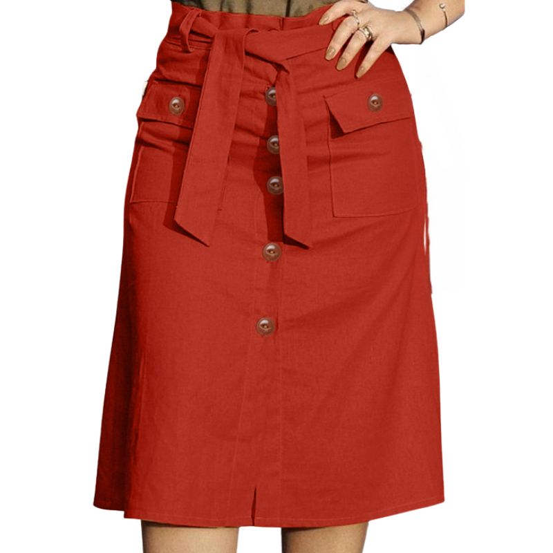 Saia-Casual-Cintura-Alta-Botoes-e-Bolsos-ChicSoul