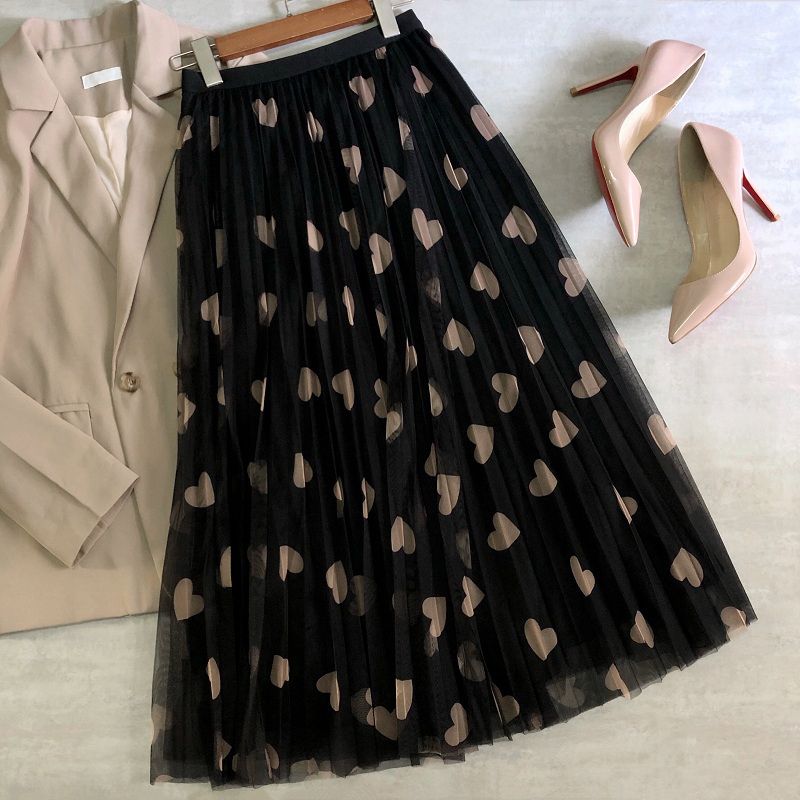 Saia-Midi-de-Tule-Plissada-Coração-ChicSoul