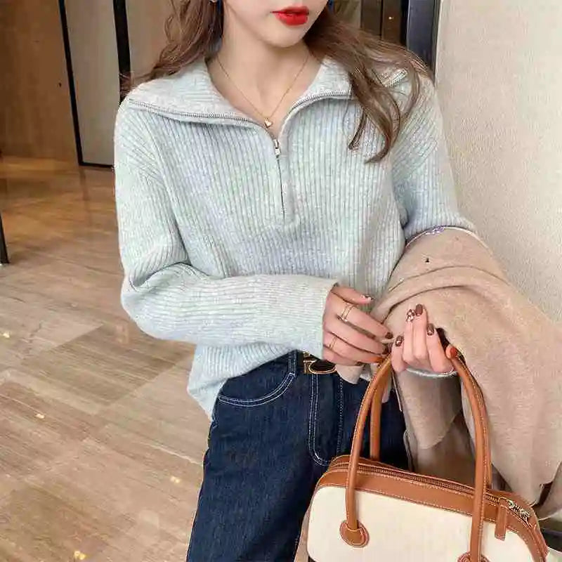 Blusa Tricot Feminina com Zíper Gola Alta