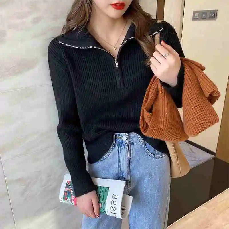 Blusa Tricot Feminina com Zíper Gola Alta