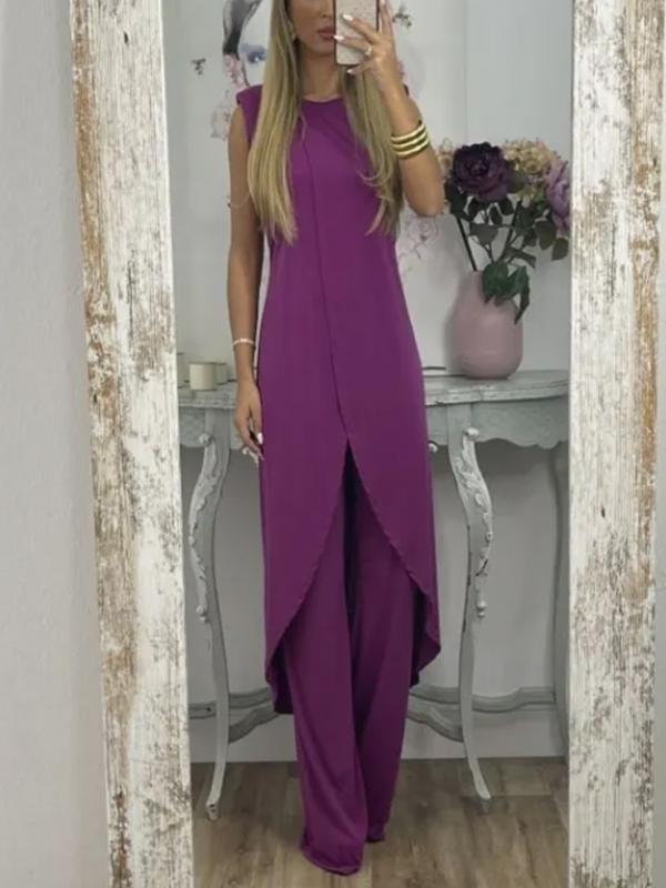 Conjunto de Duas Peças com Top com Fenda e Calças Casuais