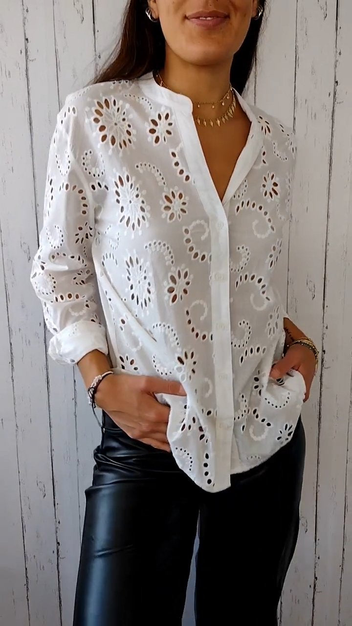 Camisa vazada de algodão e linho