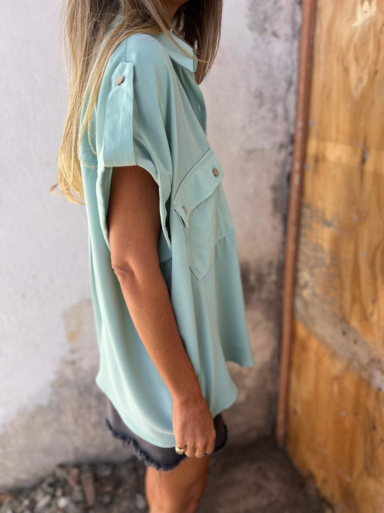 Camisa Casual Sem Ombros com Lapela - ChicSoul