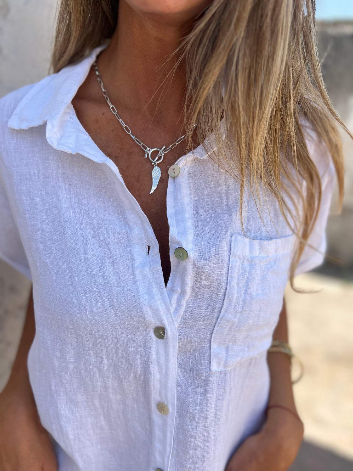 Camisa Casual de Algodão e Linho com Lapela - ChicSoul