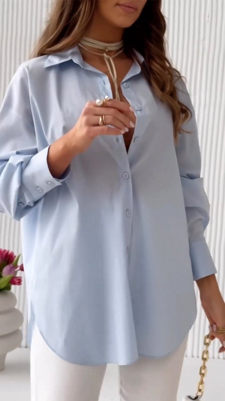 Camisa de Cor Sólida com Lapela ChicSoul - como usar