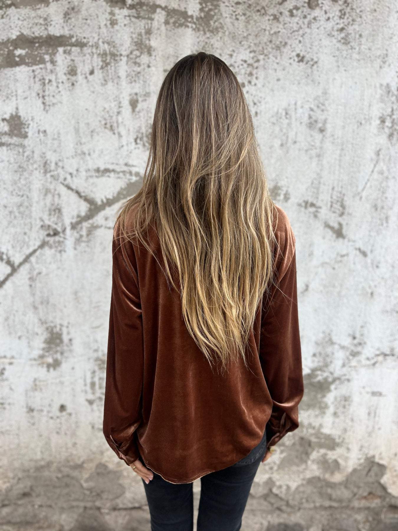 Camisa Casual de Veludo com Lapela - ChicSoul