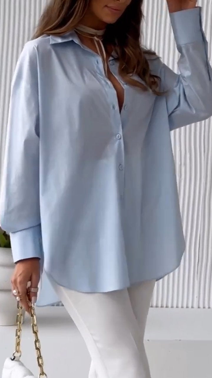Camisa de Cor Sólida com Lapela ChicSoul - detalhe 1