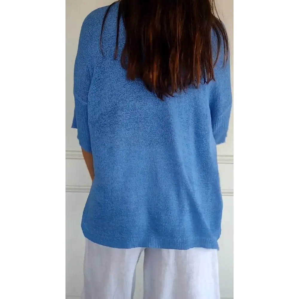 Blusa de Malha com Decote em V de Cor Sólida