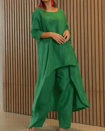 Conjunto Feminino Linho Blusa Longa e Calça Solta Geovana