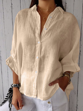 Camisa Casual Feminina de Algodão e Linho