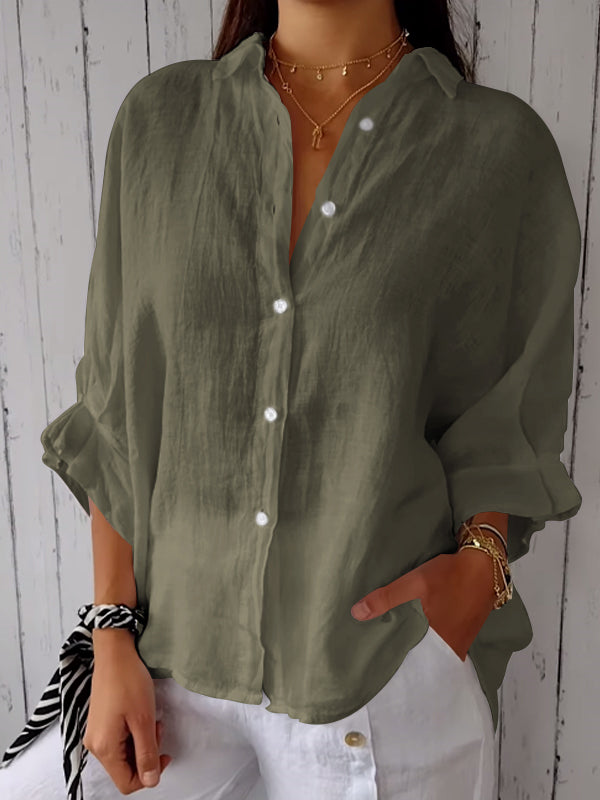 Camisa Casual Feminina de Algodão e Linho