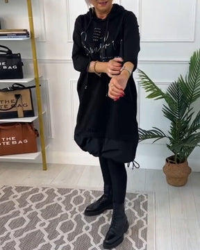 Vestido Feminino Estilo Moletom com Capuz