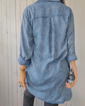 Camisa Jeans Oversized Feminina com Bolsos Frontais Elisa