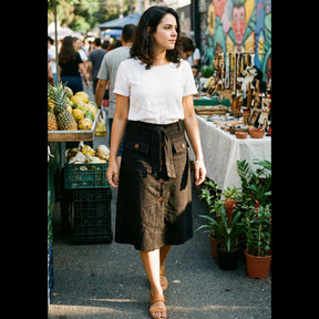 Saia Casual Cintura Alta Botões e Bolsos