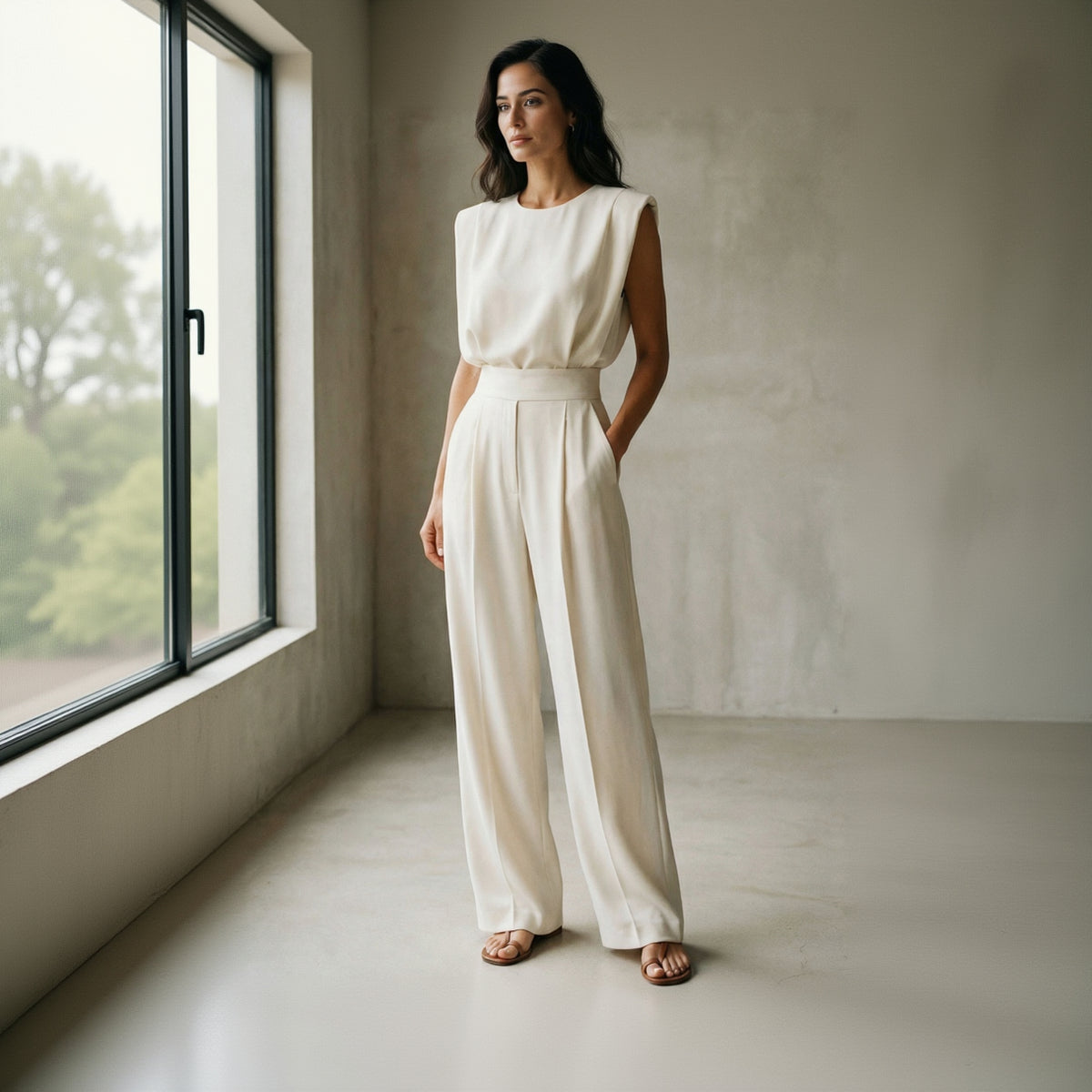 Macacão Feminino de Alfaiataria Cintura Alta com Bolsos – Elegância Atemporal