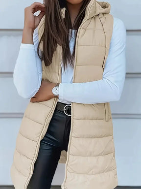 Colete Longo Feminino Puffer Matelassado com Capuz