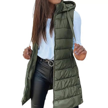 Colete Longo Feminino Puffer Matelassado com Capuz