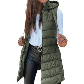 Colete Longo Feminino Puffer Matelassado com Capuz