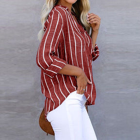 Camisa Manga Longa Despojada em Listras - Oferta Única