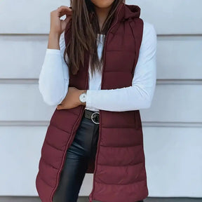 Colete Longo Feminino Puffer Matelassado com Capuz