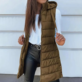 Colete Longo Feminino Puffer Matelassado com Capuz