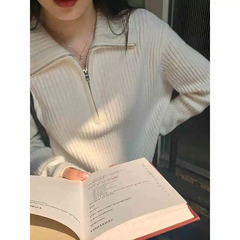 Blusa Tricot Feminina com Zíper Gola Alta