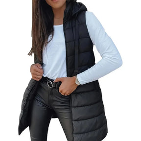 Colete Longo Feminino Puffer Matelassado com Capuz