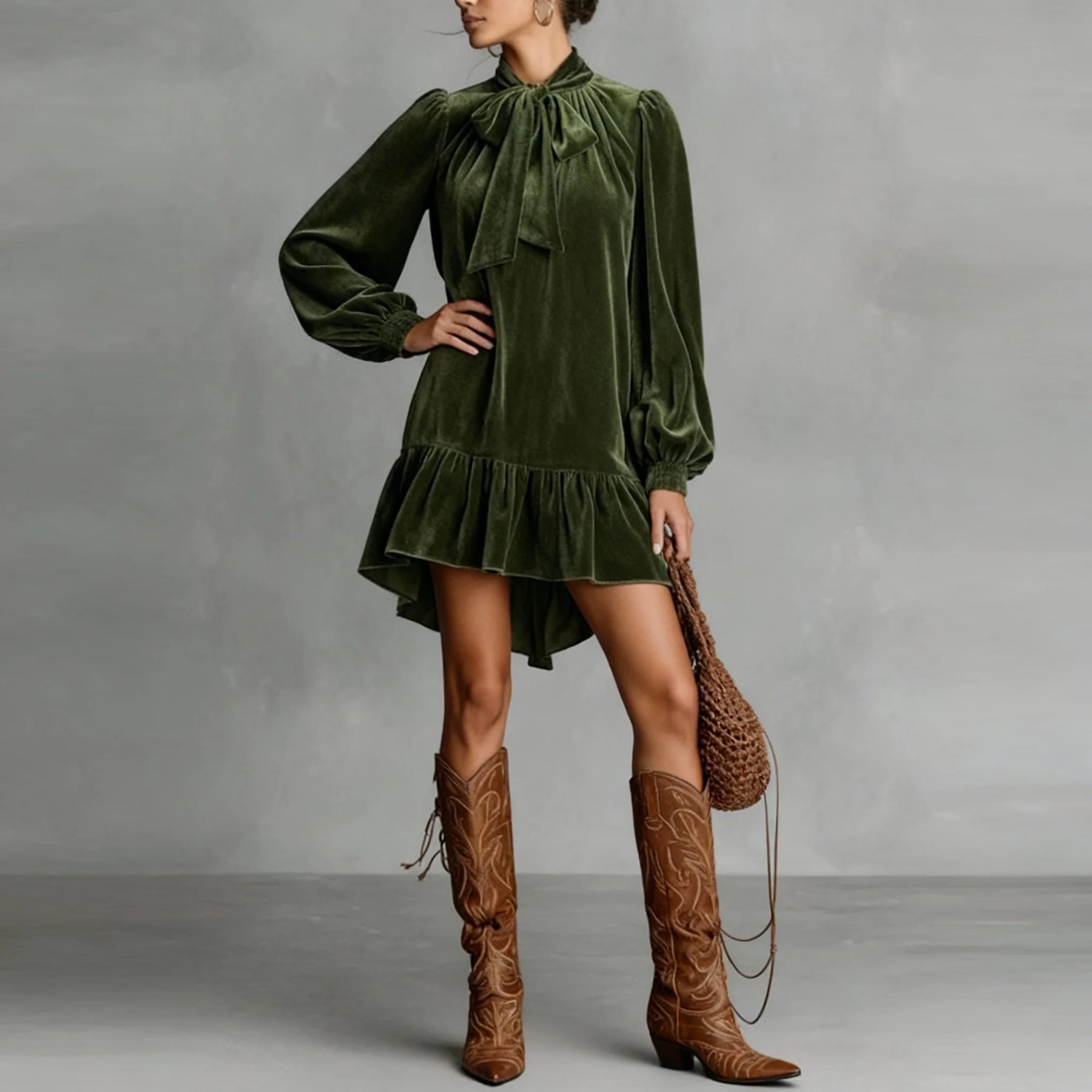 Vestido Curto Feminino Elegante com Babado – Manga Longa e Estilo Moderno