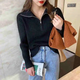 Blusa Tricot Feminina com Zíper Gola Alta