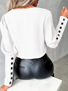 Camisa Social Feminina Decote V Manga Longa