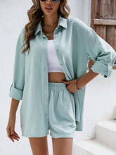 Conjunto Casual de Camisa de Manga Longa com Lapela e Shorts - ChicSoul