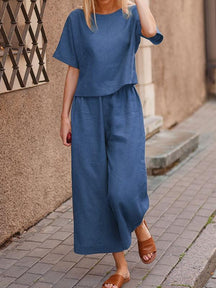 Conjunto de Duas Peças com Camisa Solta de Cor Sólida e Calças