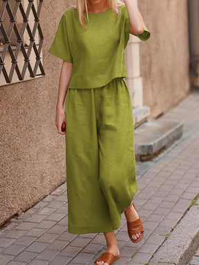 Conjunto de Duas Peças com Camisa Solta de Cor Sólida e Calças